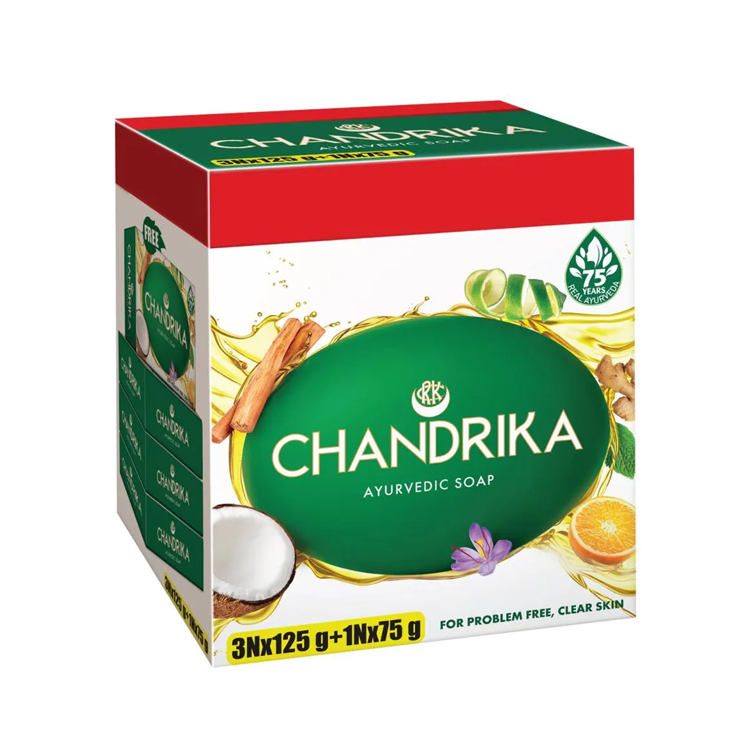 Glow Chandrika soap, sandal and saffron hand made Ayurveda cosmetic for  skin, 75g in paper pack, body hygiene cosmetic Stock Photo - Alamy