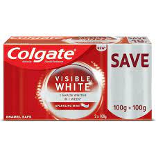 Overview Colgate Visible White Toothpaste is a dental care product designed to help whiten teeth and provide overall oral hygiene. It is formulated to remove surface stains and promote a brighter smile. This toothpaste is commonly used by individuals looking to enhance the appearance of their teeth by reducing discoloration and stains. Key Features - Whitening Formula: Colgate Visible White Toothpaste contains ingredients that help remove surface stains and promote whiter teeth. - Regular Fluoride: It usually contains fluoride to help strengthen tooth enamel and protect against cavities. - Minty Flavour: The toothpaste often has a refreshing mint flavour that leaves the mouth feeling fresh after brushing. - Enamel Protection: The fluoride content can aid in protecting tooth enamel from erosion and decay. How to Use - Squeeze: Squeeze a pea-sized amount of Colgate Visible White Toothpaste onto your toothbrush. - Brush: Brush your teeth thoroughly, focusing on all surfaces, for about two minutes. - Rinse: Spit out the toothpaste after brushing and rinse your mouth with water. Benefits - Teeth Whitening: The toothpaste is designed to help reduce surface stains and promote a brighter smile. - Cavity Protection: The fluoride content helps strengthen tooth enamel and protect against cavities. - Fresh Breath: The minty flavour leaves the mouth feeling fresh and clean after brushing. - Accessible: Widely available in stores and online, making it convenient to purchase. Storage Instructions - Cool and Dry: Store the toothpaste in a cool, dry place to prevent the tube from becoming too moist or damaged. - Tightly Closed: Ensure the cap is tightly closed after each use to prevent the toothpaste from drying out. Frequently Asked Questions Q. Can I use this toothpaste for children? A. Colgate Visible White Toothpaste is typically formulated for adults. Children should use toothpaste that is specifically designed for their age group. Q. Can I use this toothpaste with an electric toothbrush? A. Yes, you can use Colgate Visible White Toothpaste with both manual and electric toothbrushes. Product Details